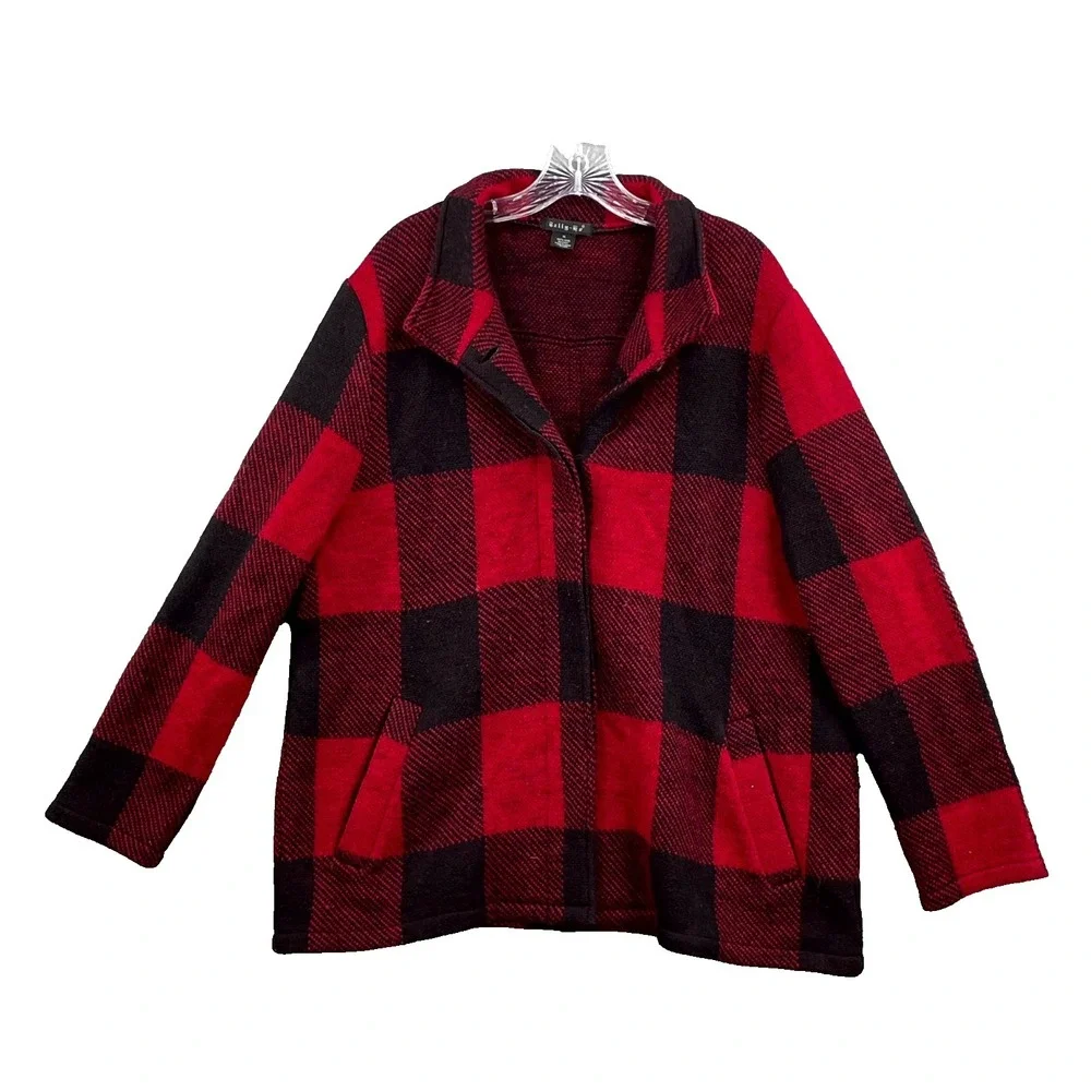 Tally-Ho Jacket Women XL Red Black Buffalo Plaid Wool Cabincore Gorpcore Outdoor